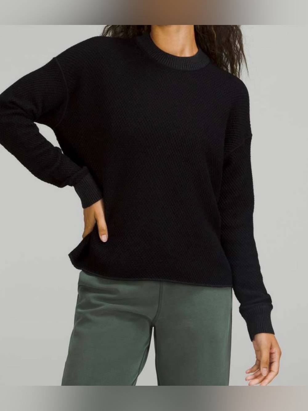 lululemon athletica Black Crewneck Textured Knit Sweater